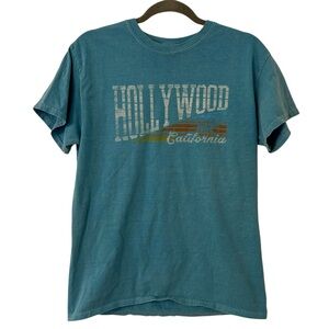 Aqua Blue Hollywood California Top Beach Palm Tree Shirt Mens Unisex Size Medium